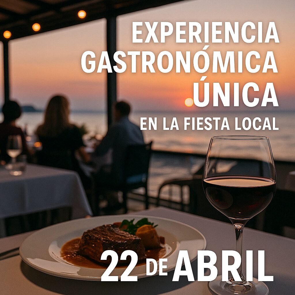 Experiencia gastronómica única en el balneario durante la fiesta local del 22 de abril, con cena gourmet, vino selecto y vista al atardecer