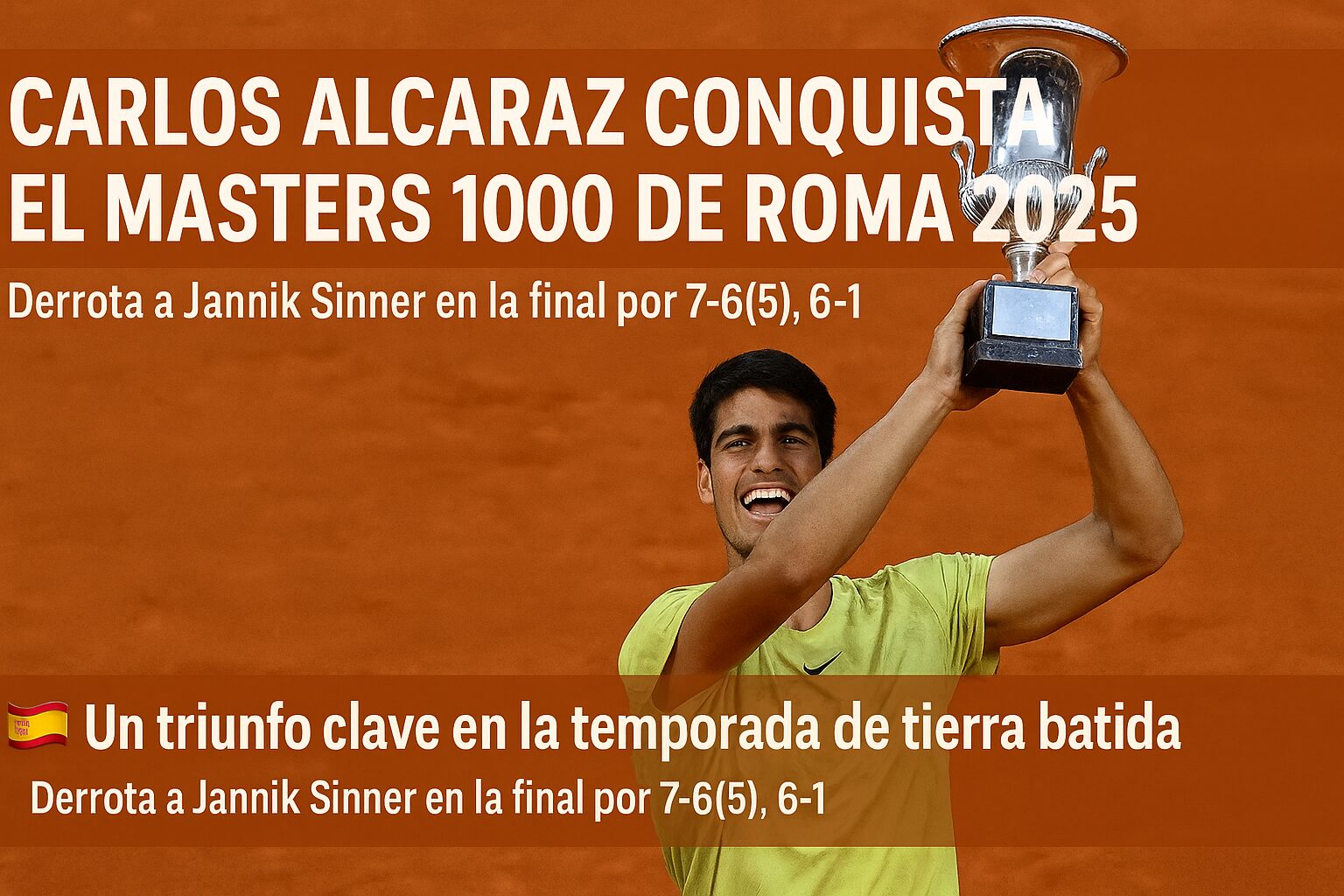 Carlos Alcaraz se corona en Roma tras vencer a Jannik Sinner en la final del Masters 1000